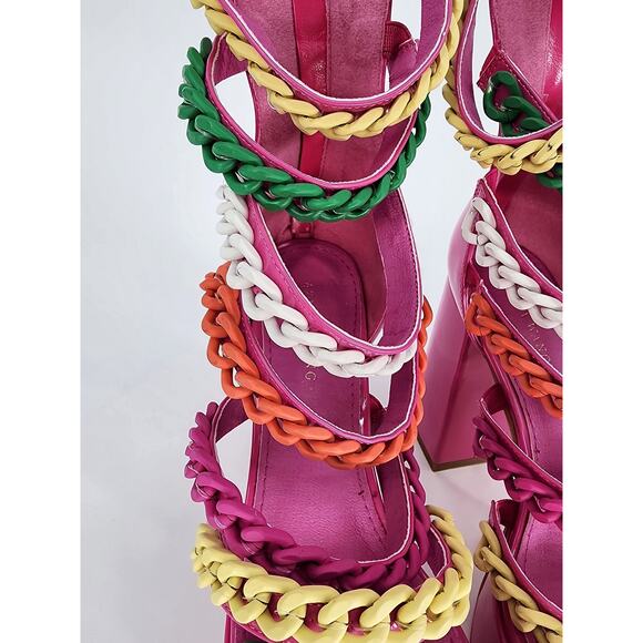 Azalea Wang Pink Corrine Chain Link Platform Sandals Size 7 - Picture 10 of 16